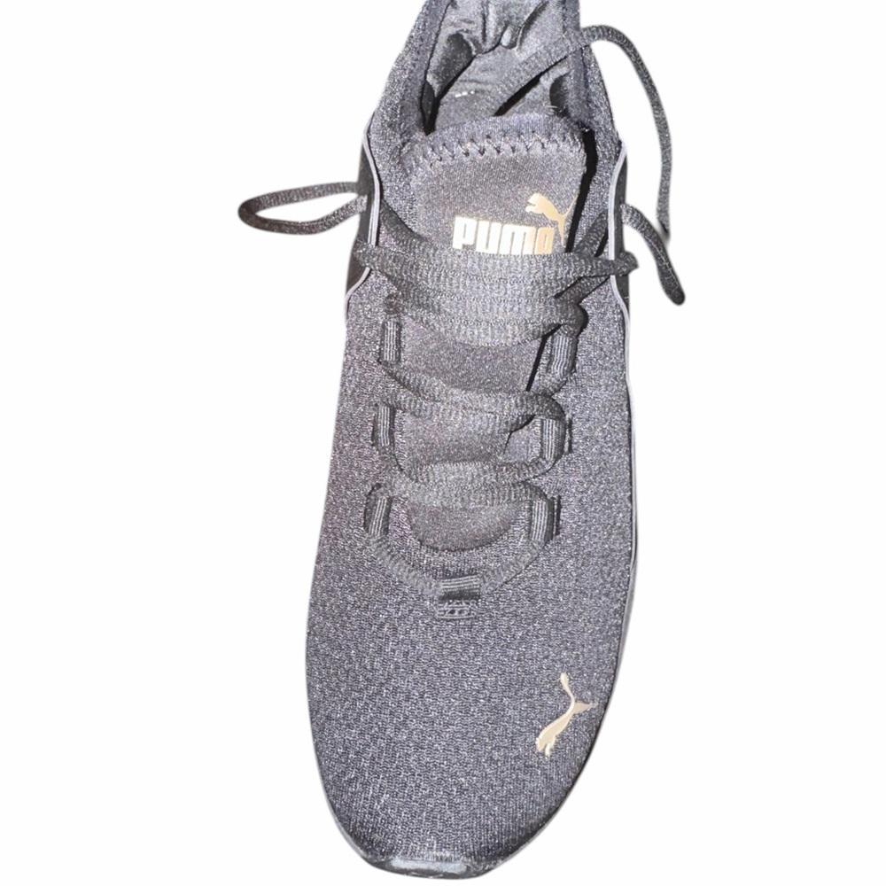 Puma Women's Black Knit Lace-Up Trainer with Gold Logo